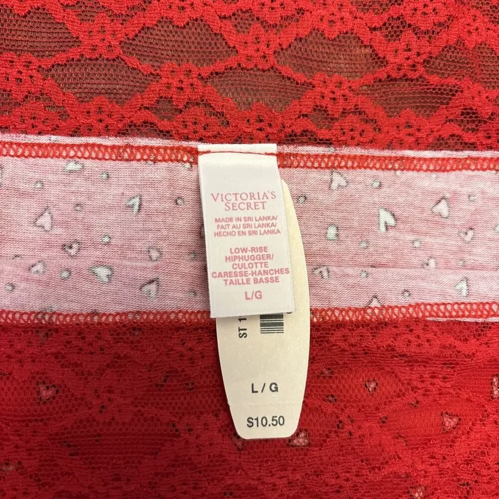 VTG. NEW w/ tag LG. Victoria's Secret Low Rise Hiphugger Red Hearts Lace Band